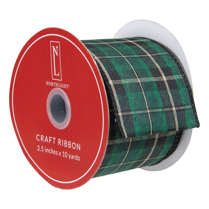Northlight Green and Black Plaid Christmas Wired Craft Ribbon 2.5" x 10 Yards, 3 of 4
