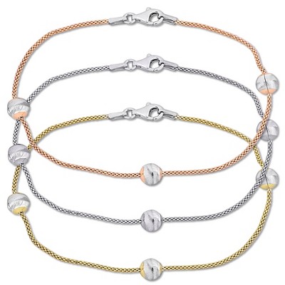 EVERLY JEWELRY | 3-Tone Sterling Silver 3 Piece Bracelet Set 6mm Ball Chain