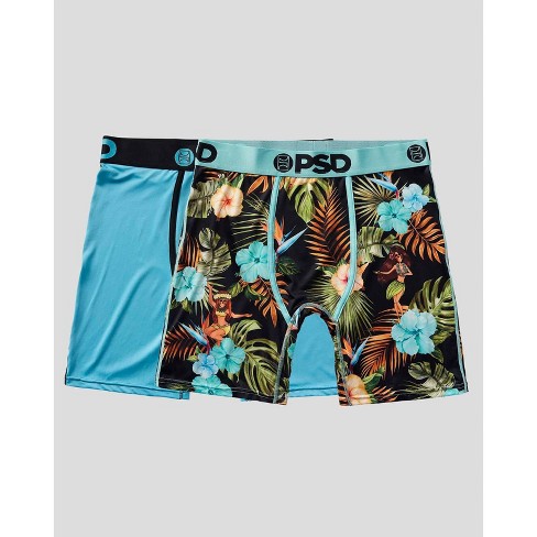 Psd Men s Floral Print Boxer Briefs 2pk Green light Aqua Blue