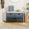 Fortune Candy 32'' Solid Wood Entryway Bench with Storage Cabinet, Removable Basket and Linen Cushion, Indoor Shoe Organizer, Navy Blue - 2 of 4