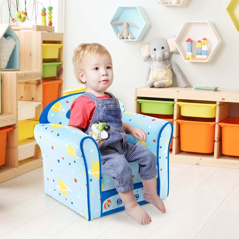Costway Kid's Sofa Chair Toddler Upholstered Armchair Wooden Frame Children Couch Blue, 4 of 11