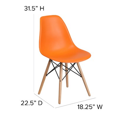 Mid-Century Modern Orange Plastic Side Chair with Wooden Legs