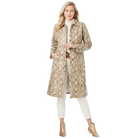 Jessica London Women s Plus Size Leather Trench Coat 16 W Pale Brown Snake Target