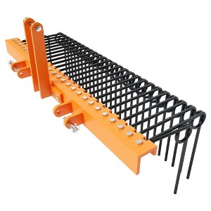 60“ Pine Straw Rake, 3 Point Hitch Landscape Rake Attaches to Cat 0 Cat 1, Durable Powder Coated Steel Spring Landscape Rake for Tractor - 1 of 4