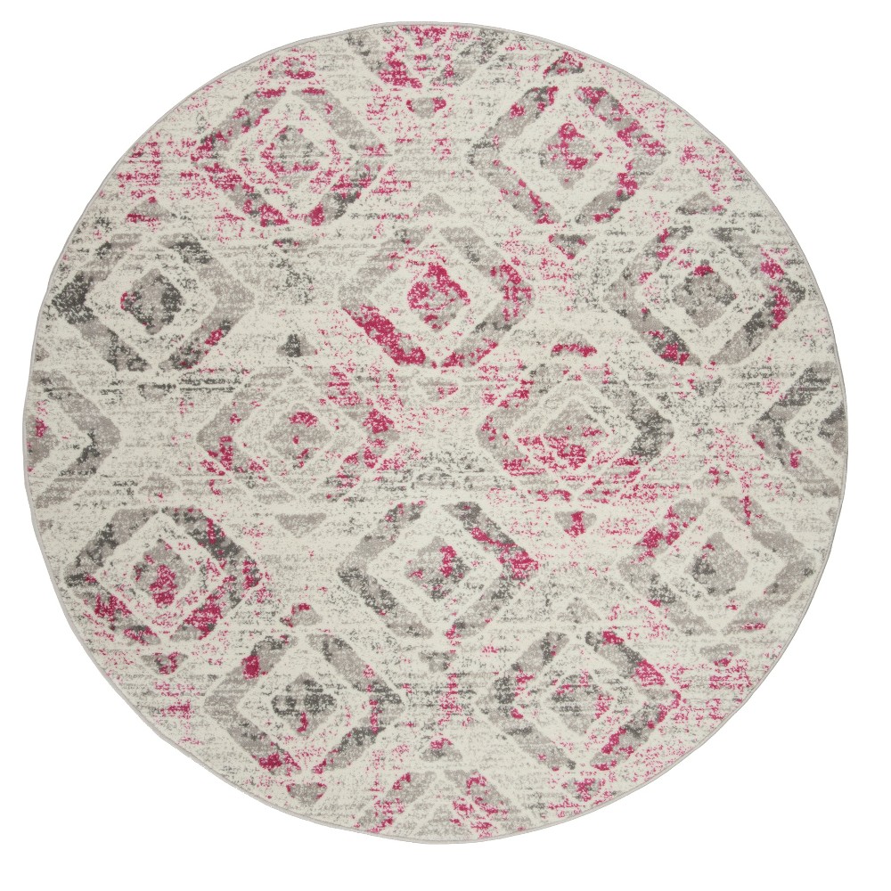 Ivory/Pink Geometric Loomed Round Area Rug 6'7in - Safavieh