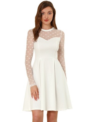 Allegra K Women's Heart Mesh Sheer Long Sleeve Gothic Cocktail Skater Party Dress