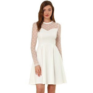 Allegra K Women's Heart Mesh Sheer Long Sleeve Gothic Cocktail Skater Party Dress - 1 of 4