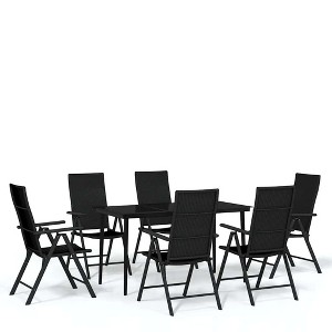 vidaXL Garden Dining Set Black Powder-coated steel, glass, PE Rattan - 55.1" table length 6 - 1 of 4