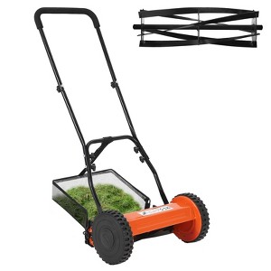 14 Inch 5-Blade Push Reel Lawn Mower, Adjustable Cutting Height Manual Lawn Mower , Walk-Behind Lawn Mowers with Removable Grass Catcher Bag - 1 of 4