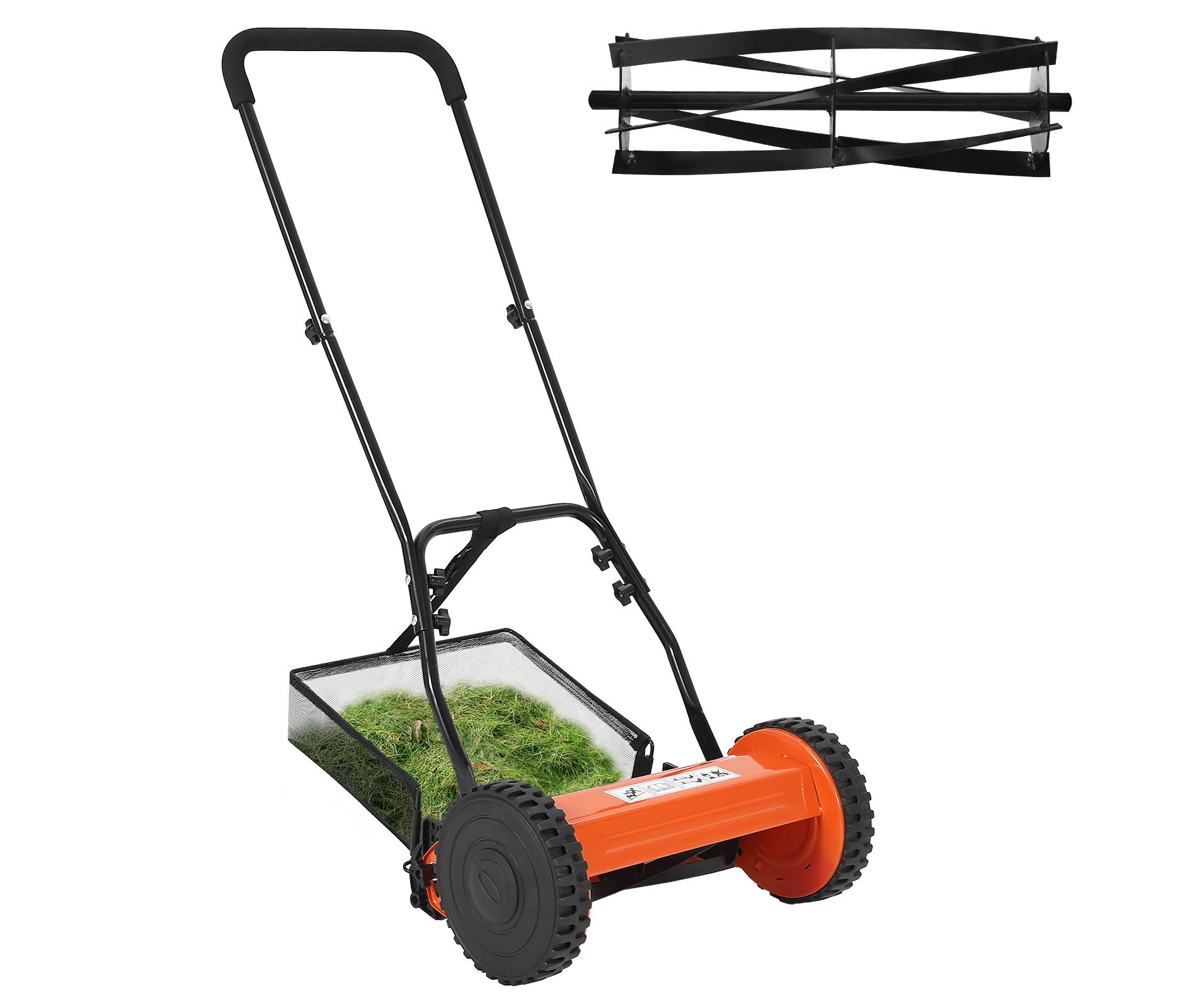14 Inch 5-Blade Push Reel Lawn Mower, Adjustable Cutting Height Manual Lawn Mower , Walk-Behind Lawn Mowers with Removable Grass Catcher Bag