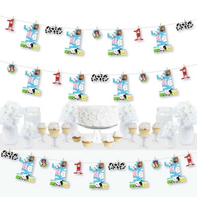 Big Dot of Happiness 1st Birthday Farm Animals - Barnyard First Birthday Party DIY Decorations - Clothespin Garland Banner - 44 Pieces