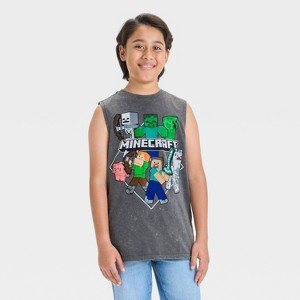 Boys' Minecraft Mineral Wash Graphic Tank Top - Dark Gray - 1 of 4