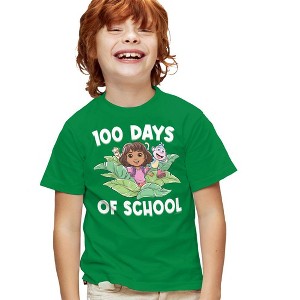Dora the EX-plorer 100 Days of School Leaves Kids T Shirt for Youth Boys and Girls, Kelly Green - 1 of 4