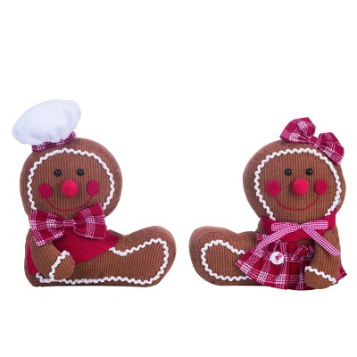 Transpac Fabric 10 in. Brown Christmas Plush Corduroy Gingerbread Figurine Set of 2