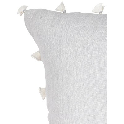 Light Grey and White Cotton Linen Pillow with Tassels