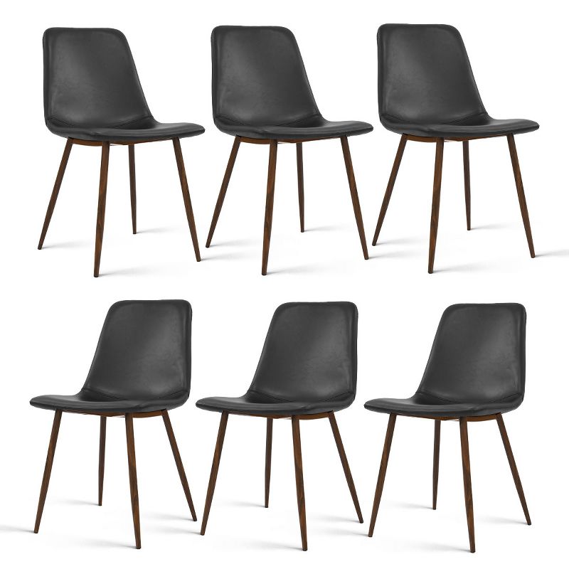 Set Of 6 Bingo Black Faux Leather Dining Chair Walnut Leg-Maison Boucle‎, 2 of 9
