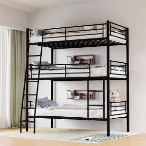 KTMBDW Heavy Duty Triple Bunk Bed, Twin-Size Metal Bunkbeds with Ladder, Family-Friendly for All Ages, Bedroom, No Box Spring Needed, Easy Assembly - 1 of 4
