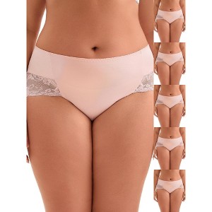 INSPIRE CHIC Women's Mid-Rise Solid Lace Trim Invisible Briefs 6 Packs - 1 of 4
