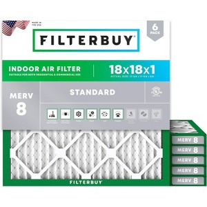 Filterbuy 18x18x1 Air Filter (6-Pack), Pleated MERV 8 Dust Defense Replacement HVAC AC Furnace Filters (Actual Size: 17.75 x 17.75 x 0.75) - 1 of 4