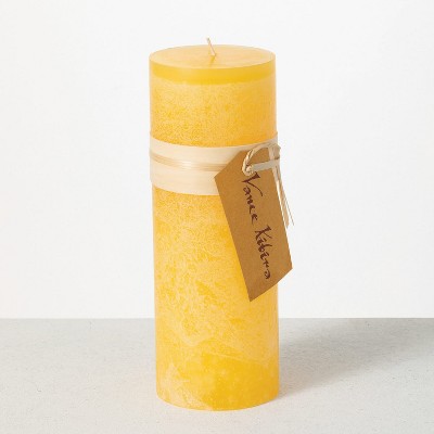 Vance Kitira 9" Pale Yellow Timber Pillar Candle ,Scentless, Clean-Burning, Environmental Friendly