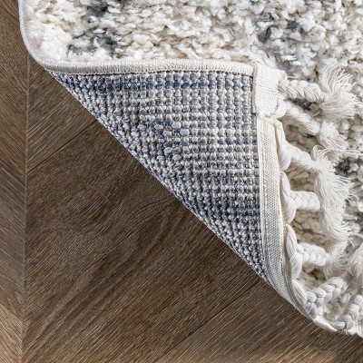 Reversible 71'' Round Gray Geometric Shag Rug