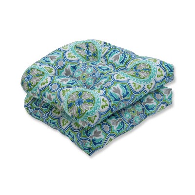 2pk Lagoa Tile Wicker Outdoor Seat Cushions Blue - Pillow Perfect