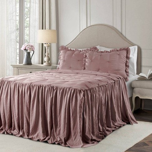 Queen 3pc Ravello Pintuck Ruffle Skirt Bedspread Sham Set