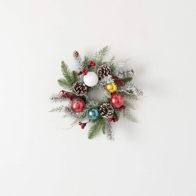 Sullivans Artificial Shiny Ball Frosted Mini Christmas Wreath  Multicolor  Indoor Christmas DÃƒÂ©cor