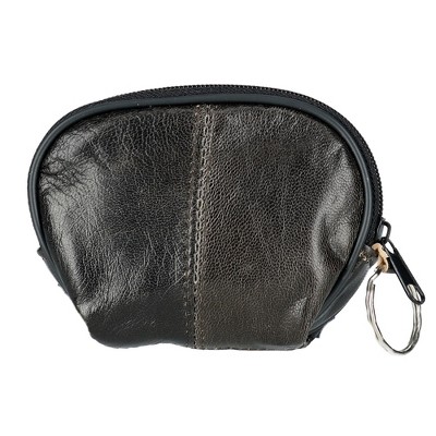 Ctm Leather Compact Zipper Coin Pouch Wallet, Black : Target