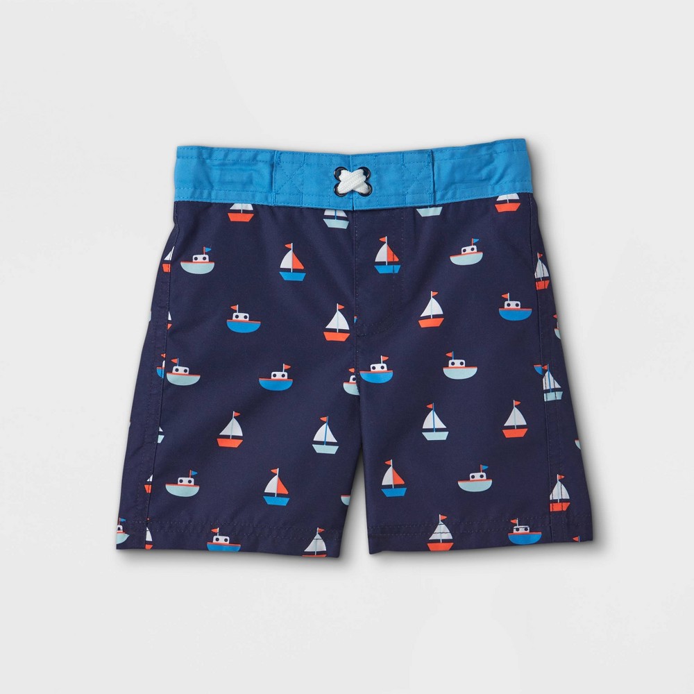 Toddler Boys' Boat Print Swim Trunks - Cat & Jack Navy 4T, Blue