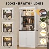 Set of 2 71 Inch Tall Storage Bookshelf with 5-Tier Open Shelves, Roman Column Design Bookshelf with LED Lights, Display Cabinet with 2 Doors - 3 of 4
