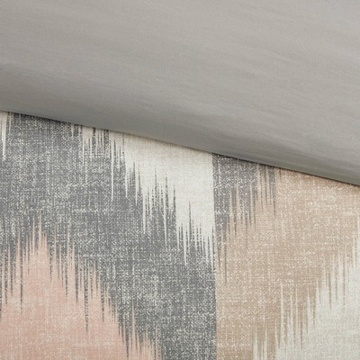 Full/Queen Blush and Gray Cotton Ikat Sham Set