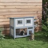 PawHut Outdoor Cat House, 2 Tier Weatherproof Feral Cat Shelter with Escape Door, Asphalt Roof for Outside, Backyard, Light Gray - 2 of 4