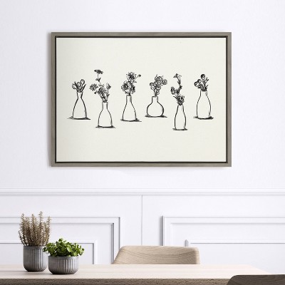 18" x 24" Sylvie Still Life Group of Flowers in Vases Framed Canvas by the Creative Bunch Studio Gray - Kate & Laurel All Things Decor: