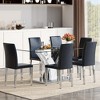7-Piece Dining Set with Tempered Glass Table and 6 PU Armless Chairs - 3 of 4