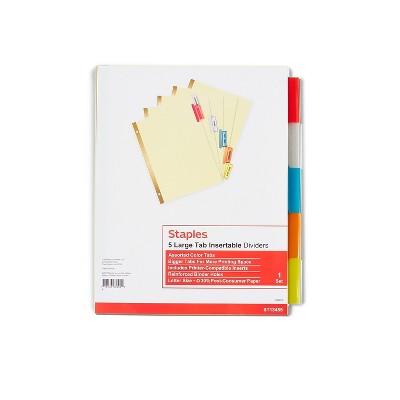 Staples Big Tab Insertable Paper Dividers 5-Tab Buff w/Assorted-Color Tabs 153841