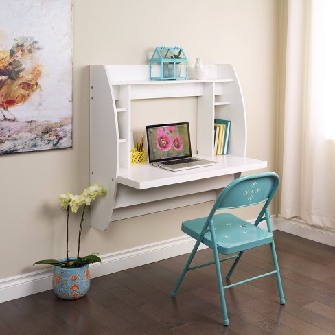 White Floating Desk with Storage