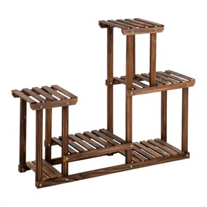 SEVOBAL 4-Story 7-Seat Carbonized Wood Plant Stand Rack Multiple Flower Pot Holder Shelf Indoor Outdoor Planter Display Shelving Unit Patio Corner - 1 of 4