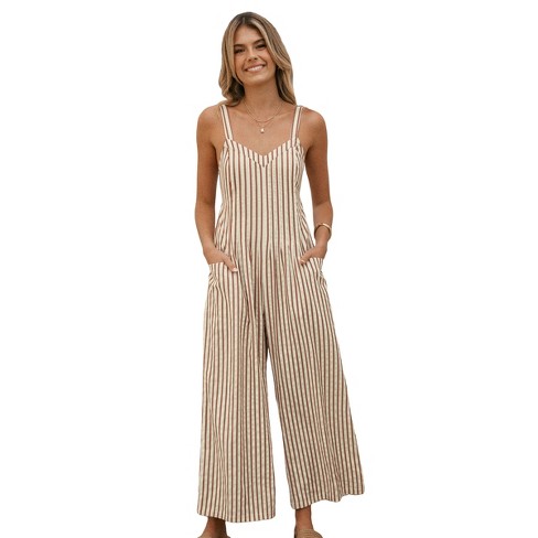 Women s Striped Sleeveless V neck Wide Leg Back Cut out Jumpsuit Cupshe Target