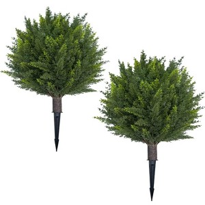 24 Inch Artificial Cedar Topiary Ball Trees Set of 2 Faux Cypress Plants with Ground Spike UV Resistant Artificial Bushes Front Porch Decor Fake Shru - 1 of 4