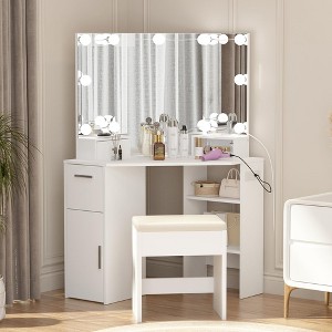 Corner Vanity Mirror with Lights and Table Set & Power Outlet - 1 of 4