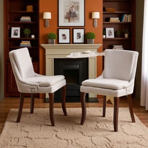 Upholstered Dining Chairs Set of 2, Chenille Fabric Accent Chairs with Double-Layer Cushion, Mid Backrest, Rivet Trim for Dining Room - 1 of 4