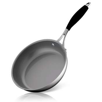 NutriChef 8'' Small Fry Pan - Frypan Interior Coated with Durable Ceramic Non-Stick Coating, Stainless Steel