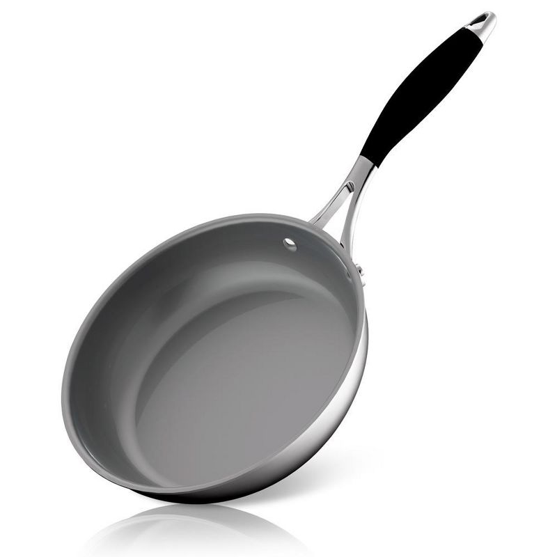 NutriChef 8'' Small Fry Pan - Frypan Interior Coated with Durable Ceramic Non-Stick Coating, Stainless Steel, 1 of 8