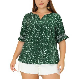 Agnes Orinda Women's Plus Size Boho Smocked Short Puff Sleeve Ruffled Cuff Spring Summer Polka Dots Blouses - 1 of 4