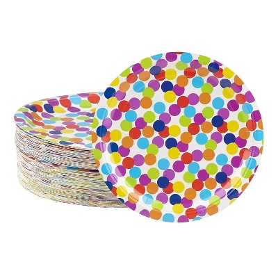 Blue Panda Disposable Plates - 80-Count Paper Plates, Polka Dot Party Supplies, Kids Birthdays, 9 x 9"