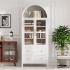 71" Tall Arched Kitchen Pantry Cabinet,Wood Storage with Glass Doors and Adjustable Shelves,MDF Pantry Cabinet for Dining Room-Cuddlewood - 3 of 4