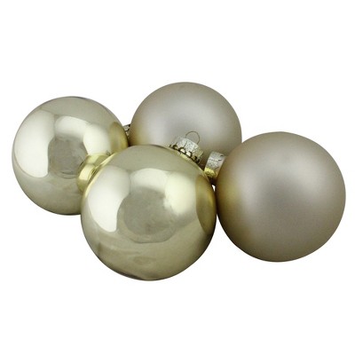 Northlight 4ct Champagne Gold 2-Finish Glass Christmas Ball Ornaments 4" (100mm)