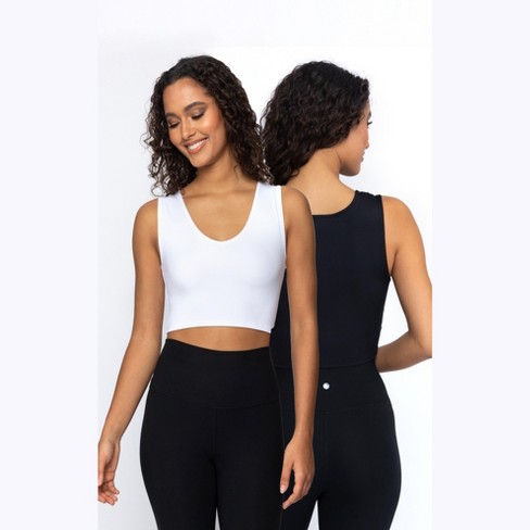 Yogalicious 2 Pack Lola Pure Cloud Basic Fitted V-Neck Muscle Cropped Tank  Top - White/Black - Medium