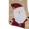 Northlight 19" Burlap Plaid Whimsical Santa Waiving Christmas Stocking - 3 of 4